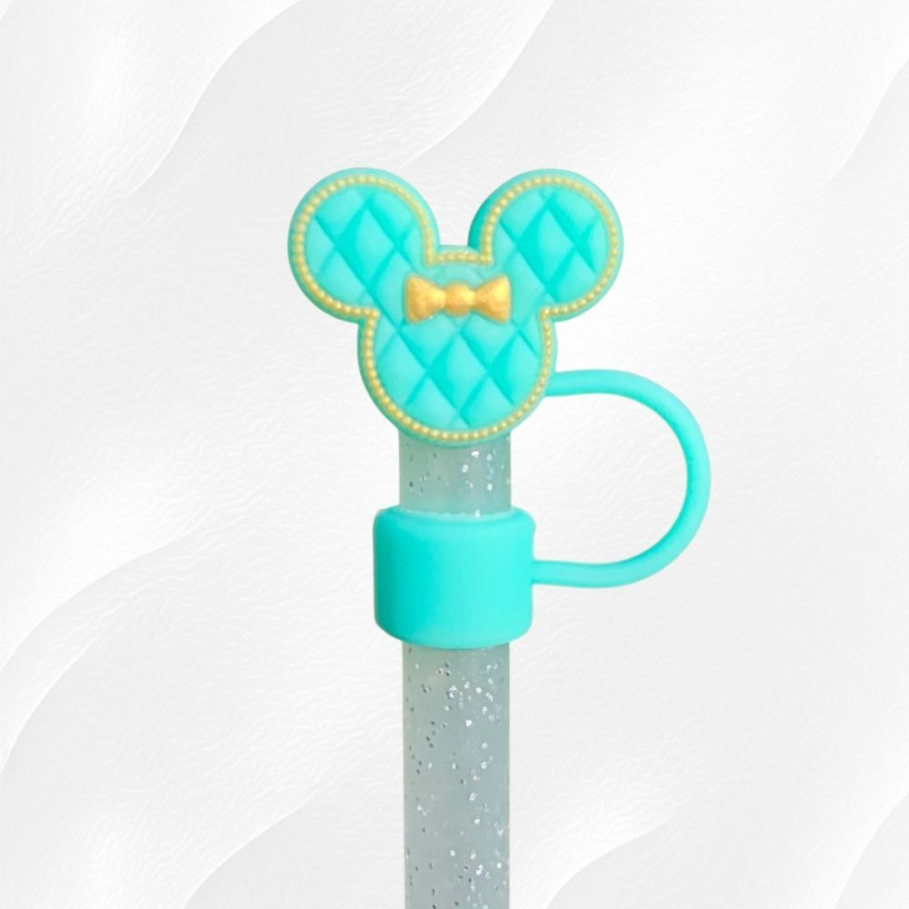 Mint Green Fancy Minnie Mouse 3D Silicone Straw Topper - 10mm Straw Cover - S…